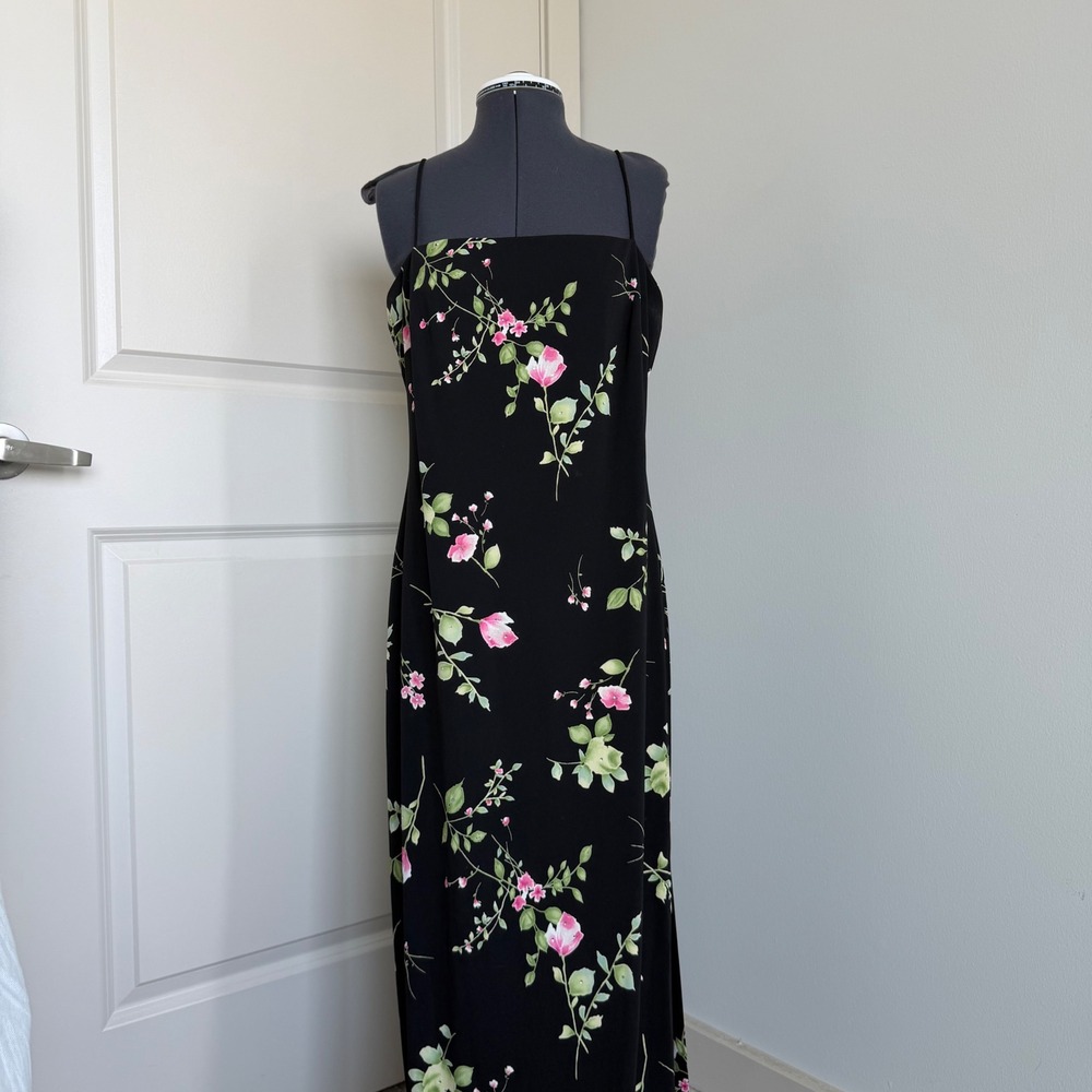 Vintage 90s Floral Print Rhinestone Embellished Maxi Dress
